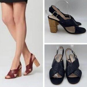 New! LK Bennett Mel braided leather cork heel slingback sandals navy blue